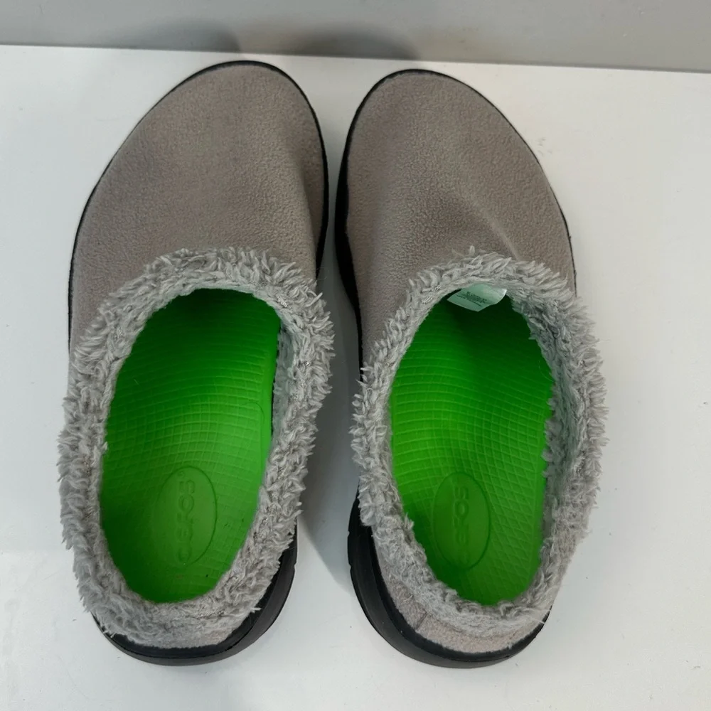 Oofos Oocoozie Mule Gray Sherpa Comfort Recovery Slip On Shoes Size 10